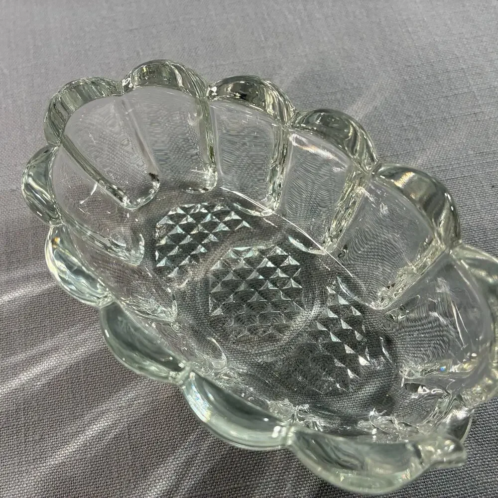 Vintage Clear Pressed Glass Oval Toothpick Holder Trinket Dish Vanity Decor
